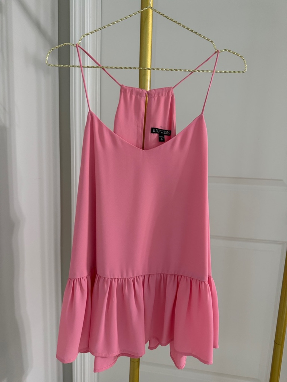 Express Bright Pink Spaghetti Strap Ruffle Dress